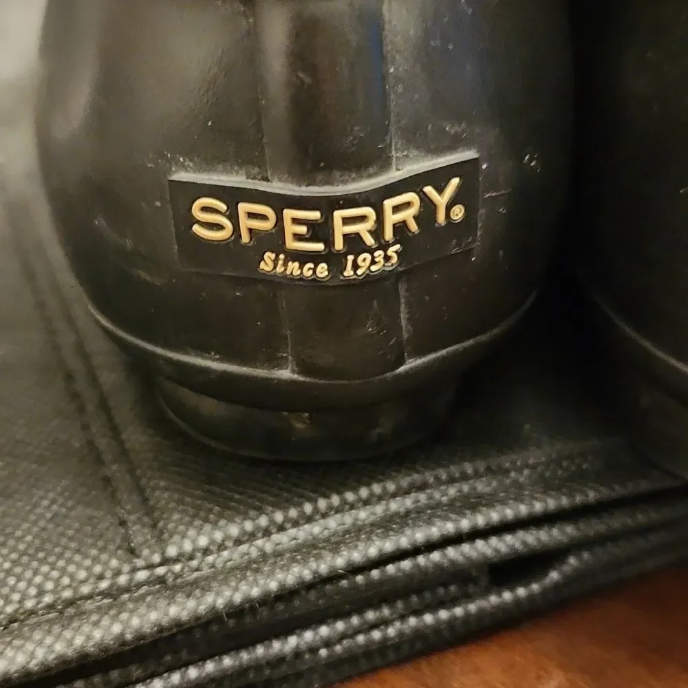Sperry Women's Black & Silver Herringbone Saltwater Waterproof Boots Size 5